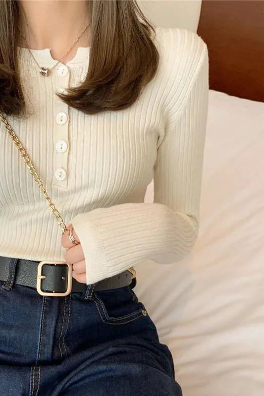 Button Up Knit Sweaters Top