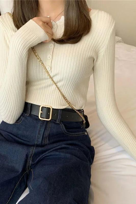 Button Up Knit Sweaters Top