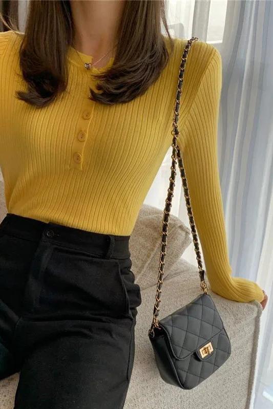 Button Up Knit Sweaters Top