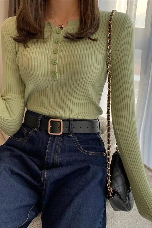 Button Up Knit Sweaters Top